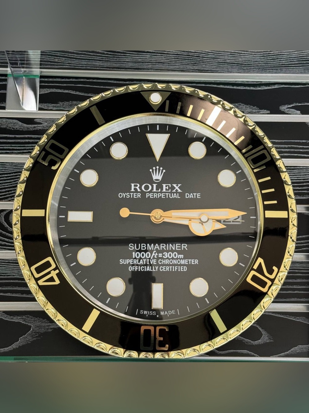 SUBMARINER Wall Clock | Yellow Gold Bezel Insert | Black & Gray Dial